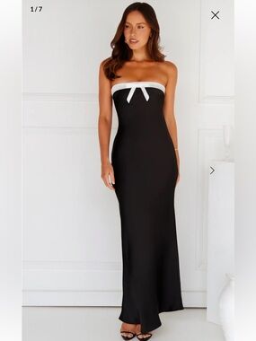 HELLO MOLLY COQUETTE TOUCH STRAPLESS SATIN MAXI DRESS